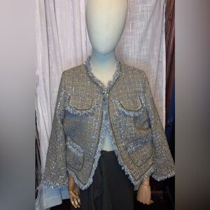 Fashion Inspired Cropped Tweed Jacket | Fringe & Chain Trim